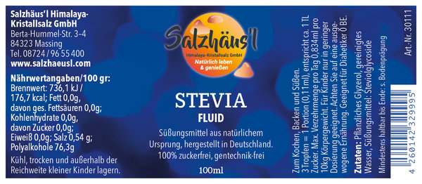 STEVIA Fluid SALZHÄUS`L, 100 ml, flüssiges Süßungsmittel
