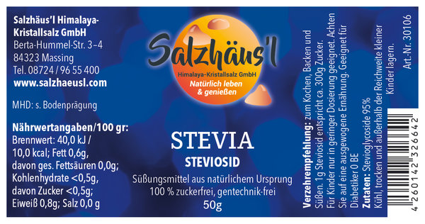 STEVIA Steviosid Pulver SALZHÄUS`L 50 g natürl. Süßungsmittel