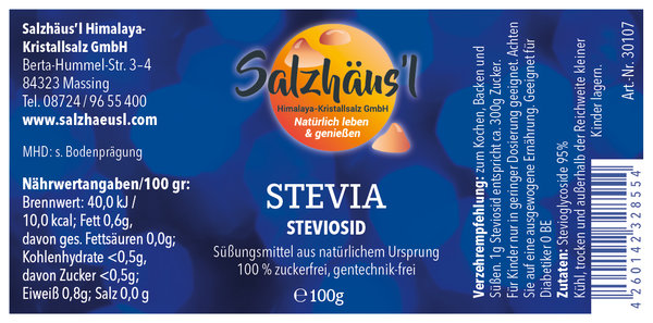 STEVIA Steviosid Pulver SALZHÄUS`L 100 g natürl. Süßungsmittel