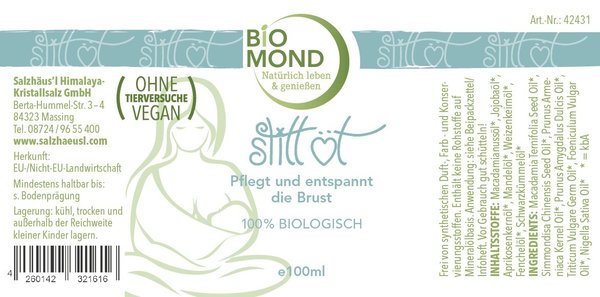 BIO Stillöl BIOMOND 100 ml / Brust-Massageöl / Milchbildung