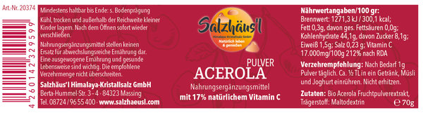 Acerola Pulver SALZHÄUS`L 70 g Apothekerqualität Vitamin C