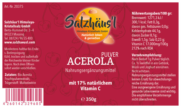 Acerola Pulver SALZHÄUS`L 350 g Apothekerqualität Vitamin C
