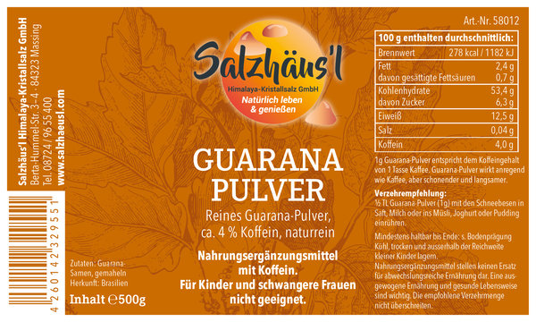 Guarana Pulver SALZHÄUS`L 500 g / 4% Koffein / Apothekerqualität