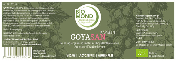 Bio GOYASAN Bittermelone Kapseln 240 Stück + Acerola + Traubenkerne (OPC)