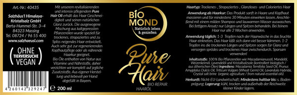 BIO Repair Haaröl PURE HAIR BIOMOND 200 ml ohne Silikone