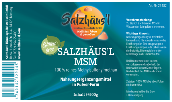 MSM (Methylsulfonylmethan) Pulver SALZHÄUS`L 500 g 100 % rein Apothekerqualität