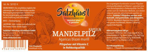 MANDELPILZ Agaricus blazei murill SALZHÄUS`L KAPSELN 240 Stück
