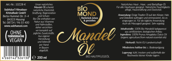 BIO Mandelöl Hautöl BIOMOND 200 ml kaltgepresst Naturkosmetik